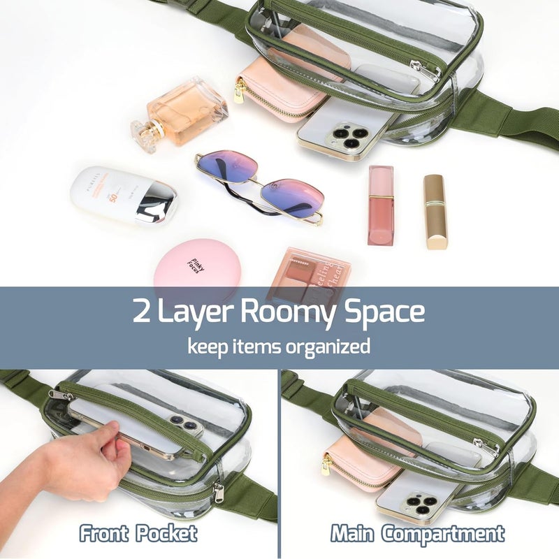 Veckle Clear Fanny Pack - Plus Size Only 35" - 51" Stadium Approved Clear Belt Bag for Women Transparent Waist Bag Crossbody for Sports Events, Concerts, Green - Image 5
